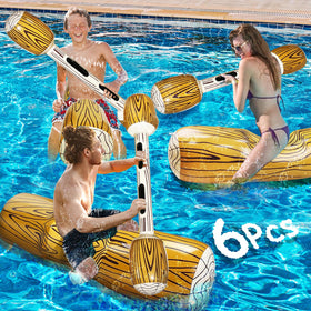 iGeeKid battle log raft overview with 50x14 inch floats for family pool games