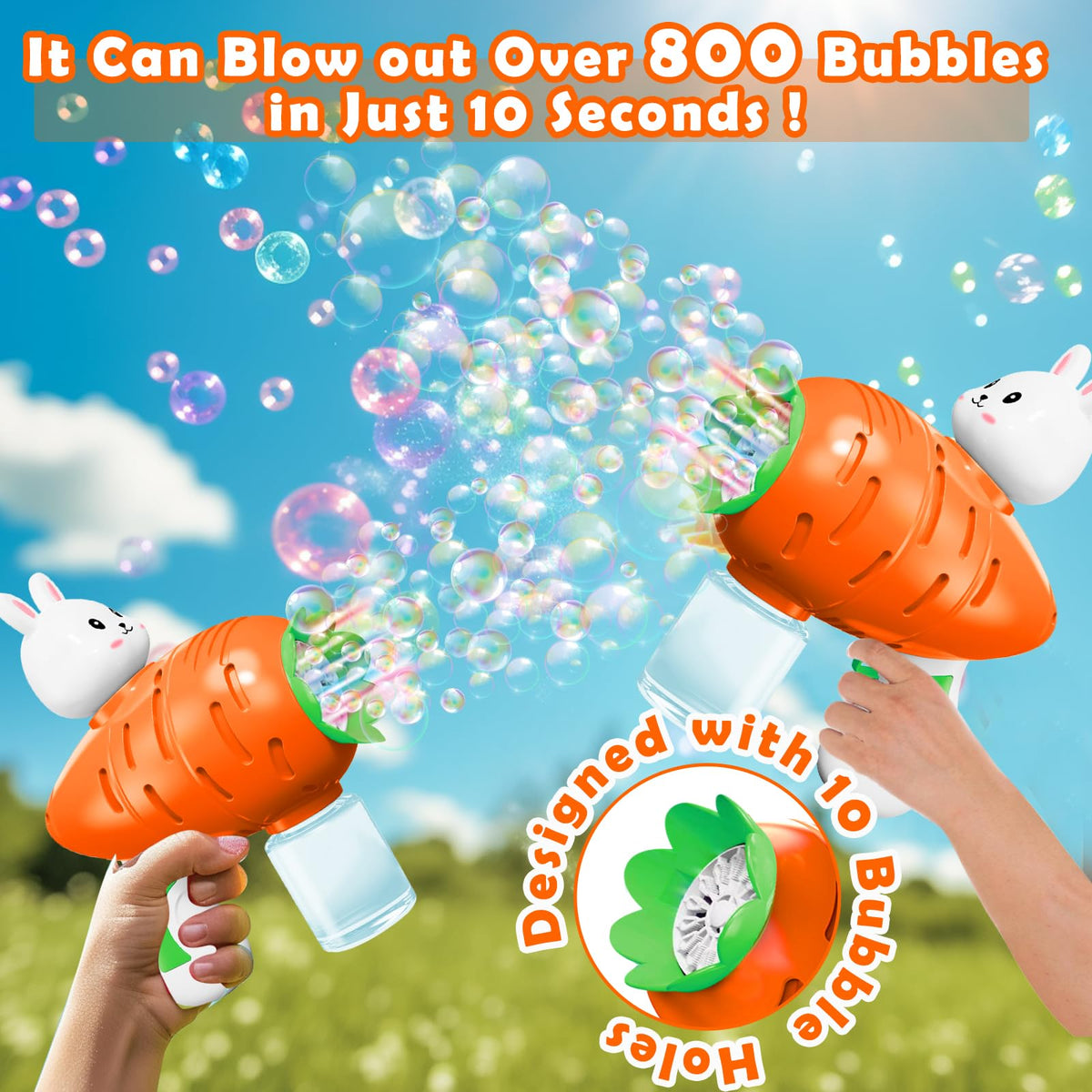 iGeeKid bubble guns glow with colorful LED lights during play