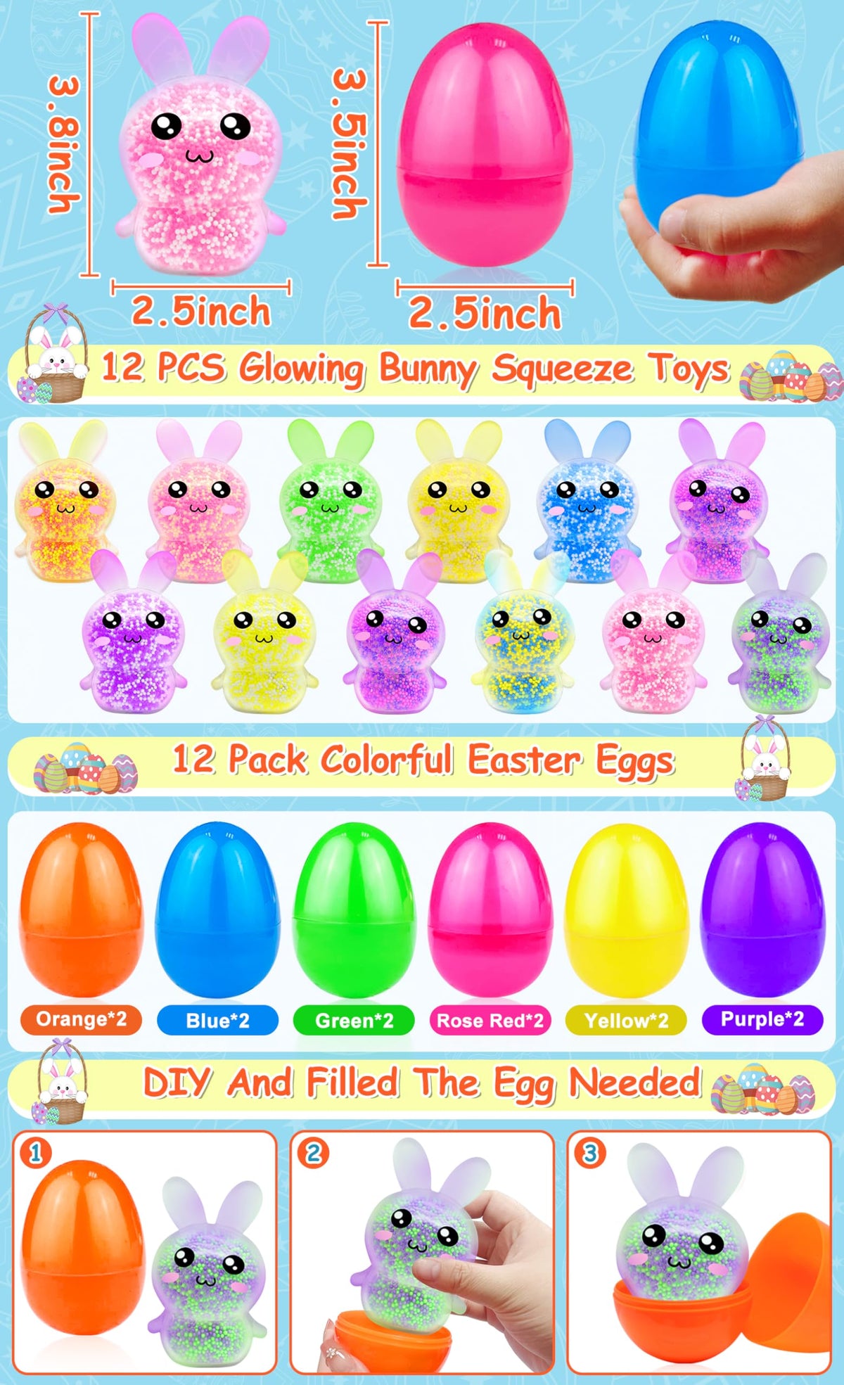 Igeekid Easter eggs with 8 color mix and bunny toys for sensory play