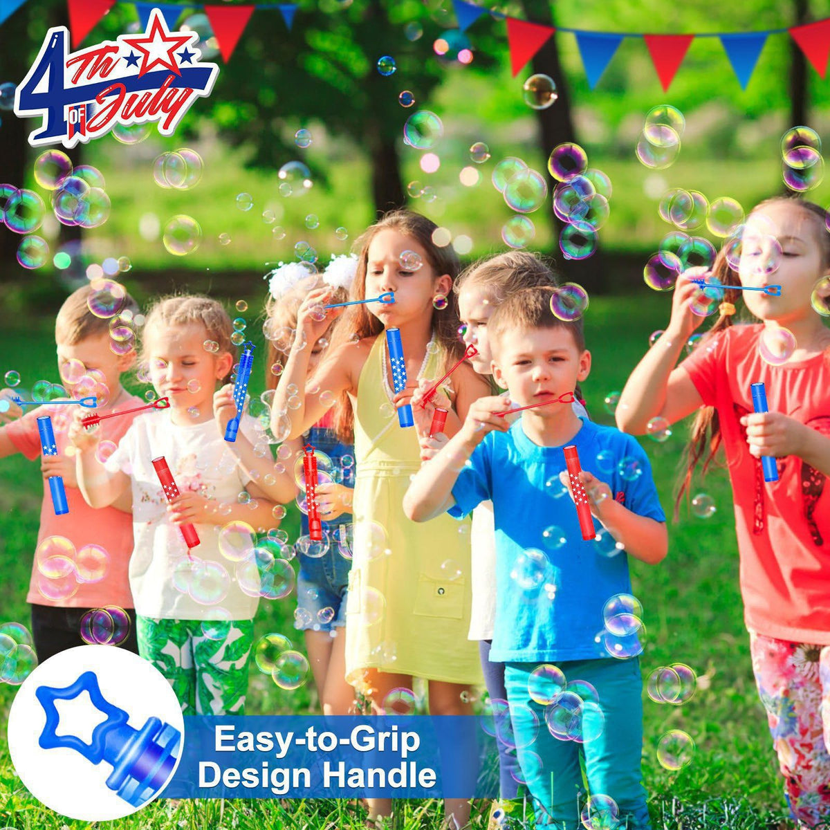 igeekid Independence Day party scene with star bubble wands in use.
