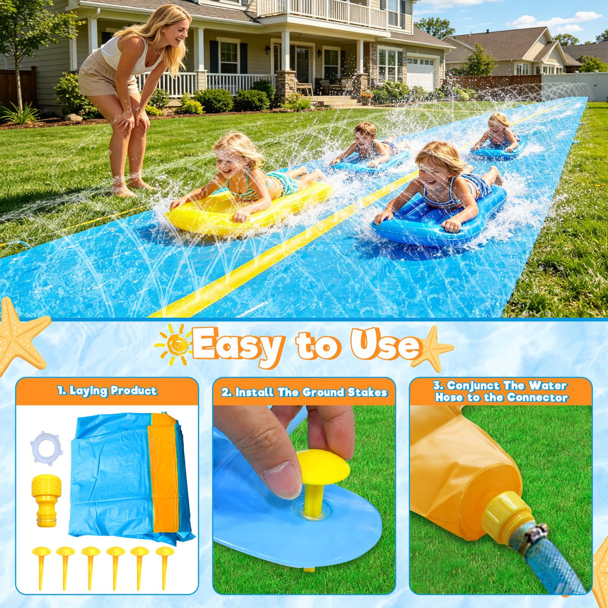 iGeeKid lawn slide setup with pipe connector during installation