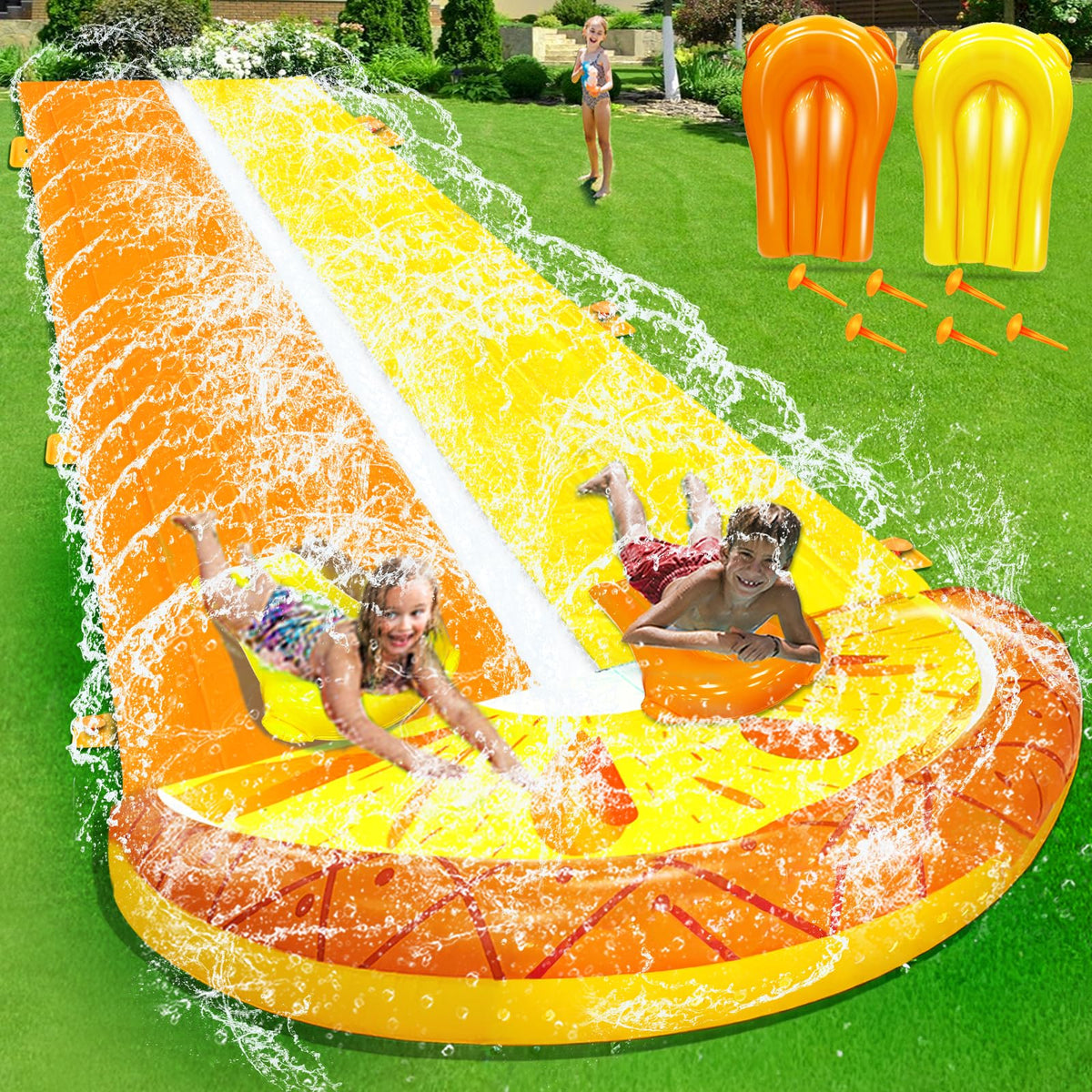 igeekid pineapple lawn water slide ready for backyard summer fun.