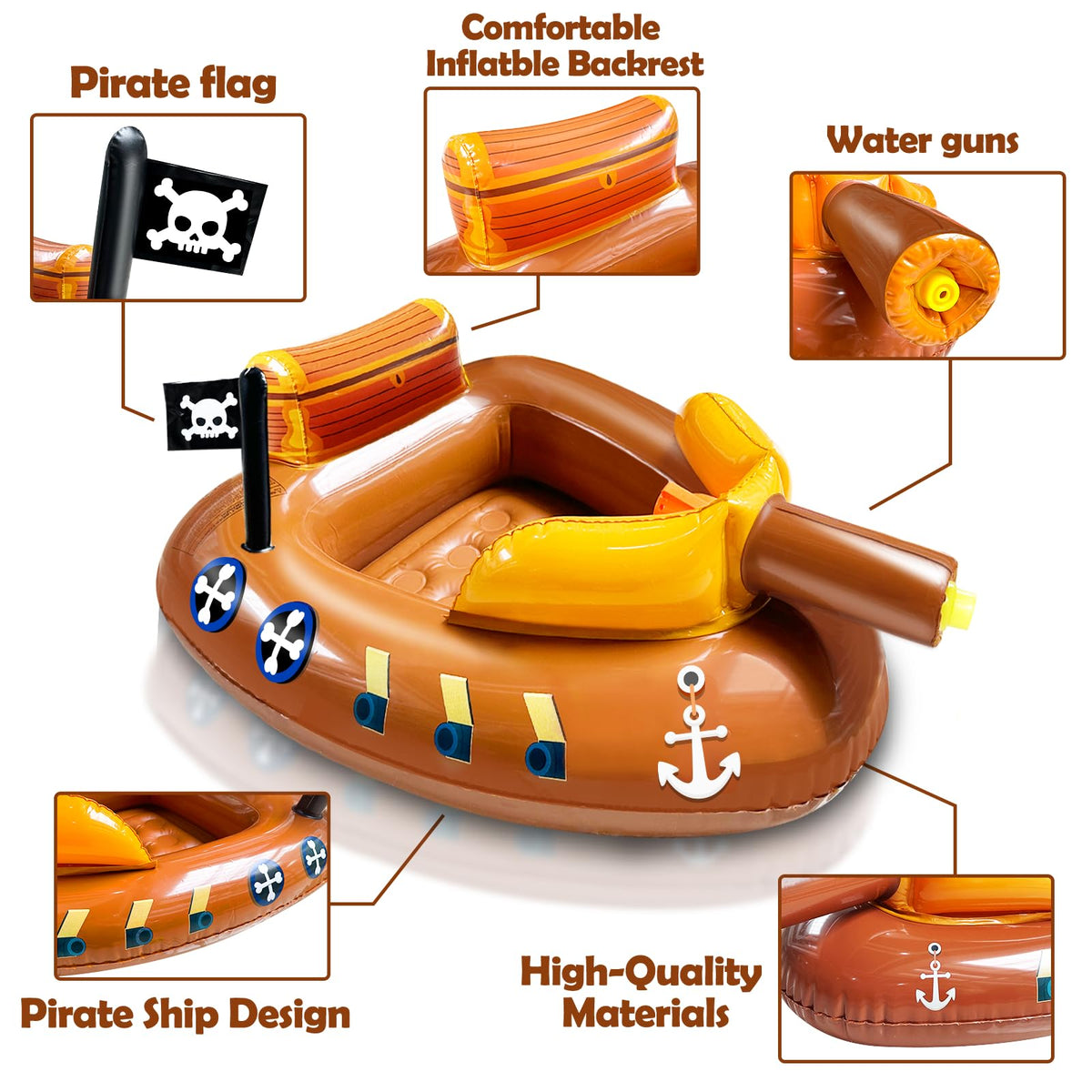 iGeeKid pirate ship float inflates quickly with common pumps.