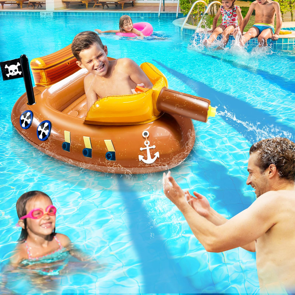 iGeeKid pirate ship float is party-ready for summer fun.