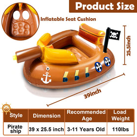 iGeeKid pirate ship float featuring safety seat for secure play.