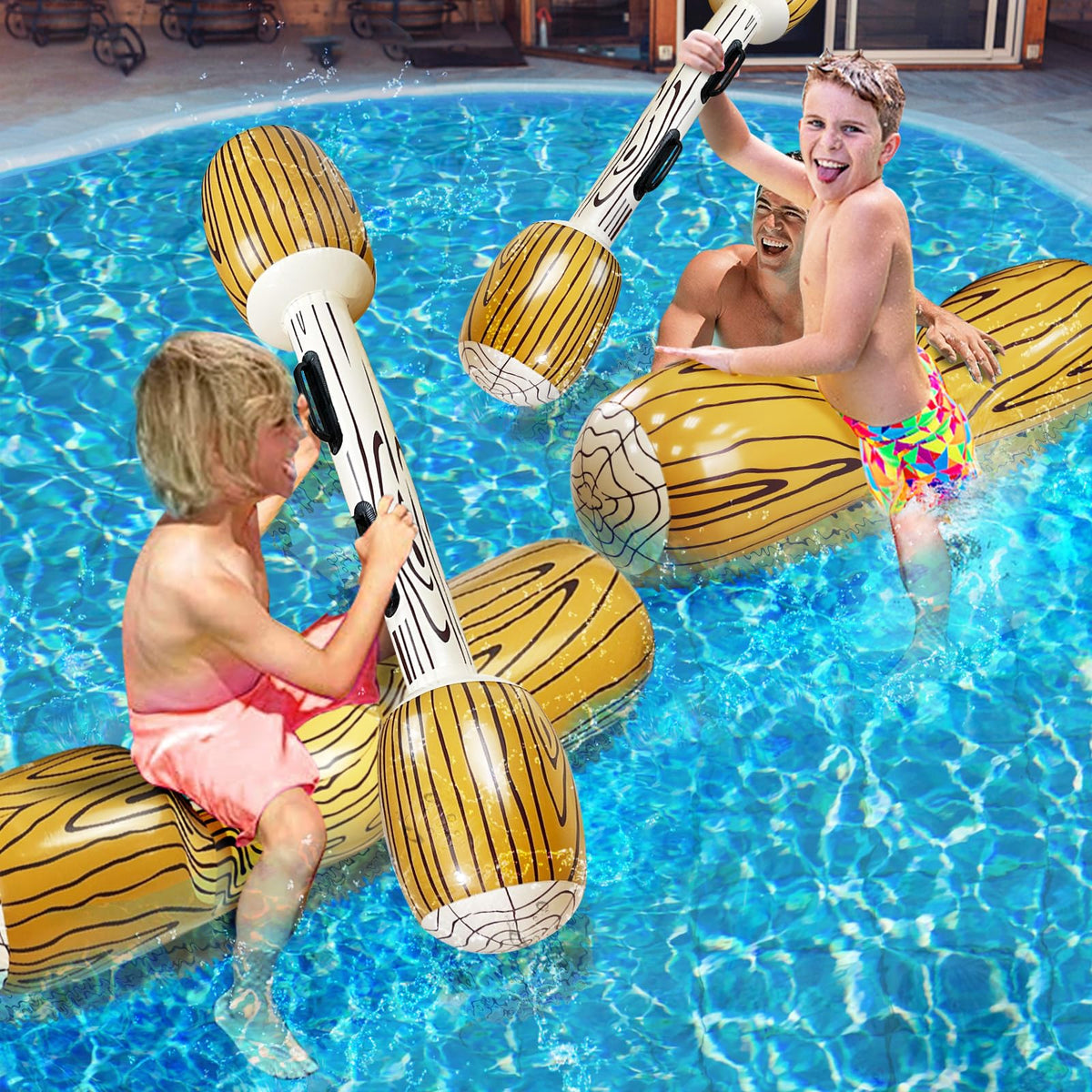 iGeeKid Pool party-ready setup with vibrant logs and sticks.