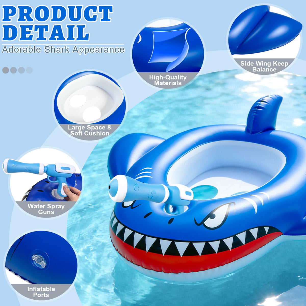 iGeeKid two-player shark pool toy seat keeps kids secure