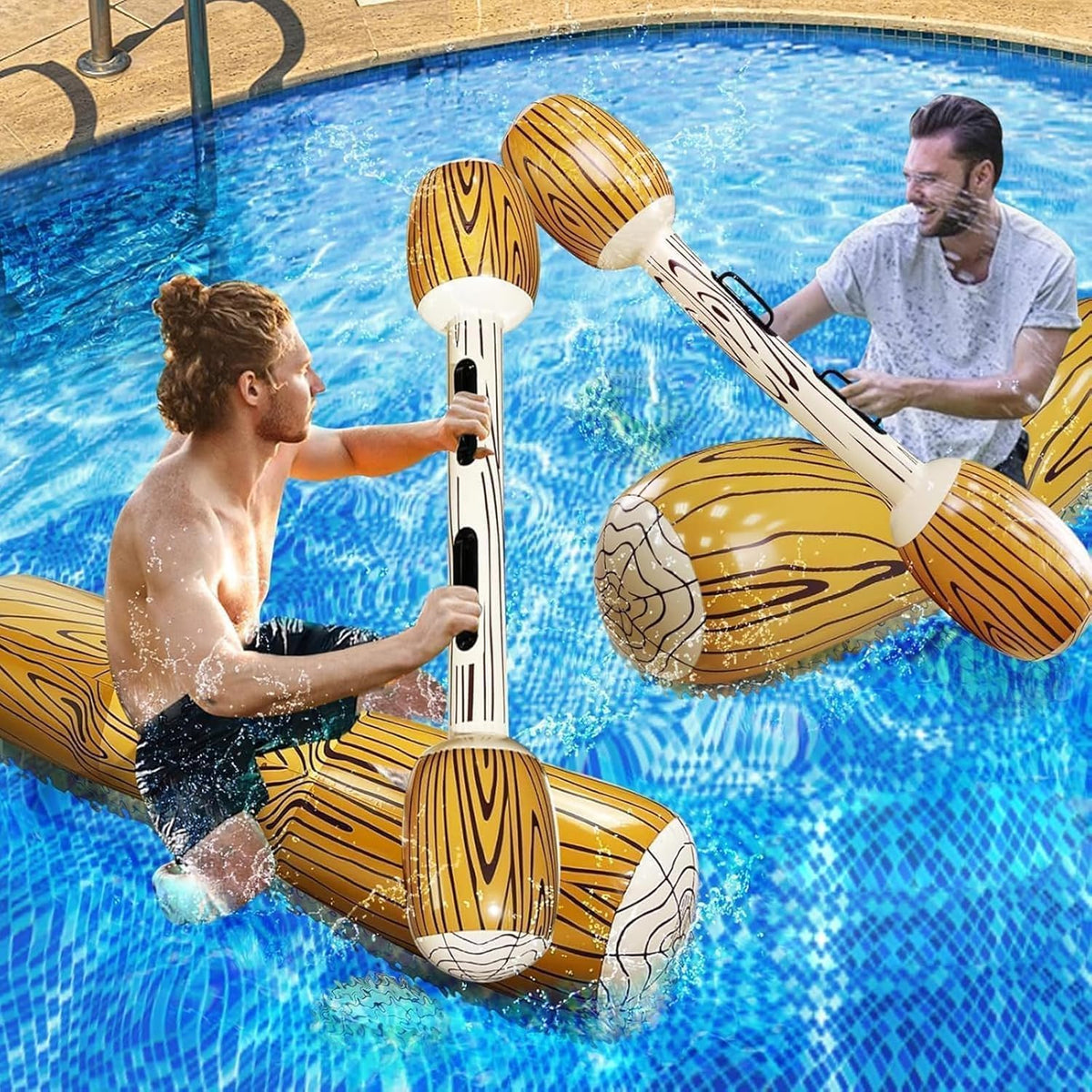 iGeeKid Upgraded Log Raft sitting logs provide stable seating for two players during pool battles.
