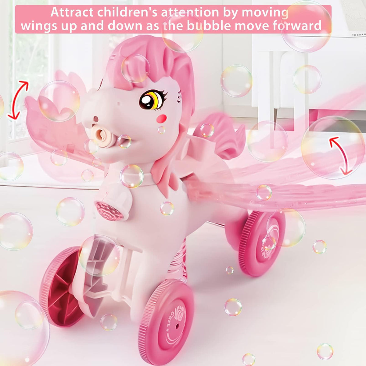 IGINOA 3D cart bubble machine with light effects for kids
