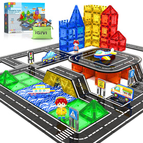 IGIVI 112-piece magnetic tiles road set packaging for open-ended play