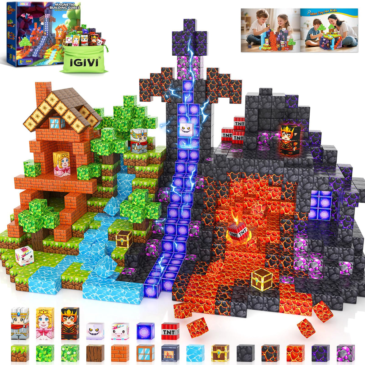IGIVI Magnetic Blocks Build Mine forest scene for imaginative play and creativity
