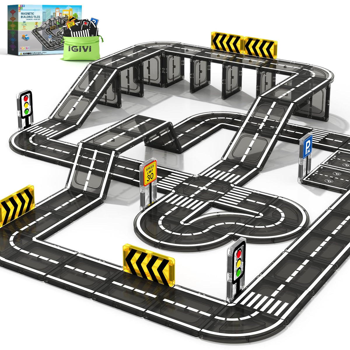 IGIVI magnetic road bricks for kids, fostering creative play and early engineering skills.