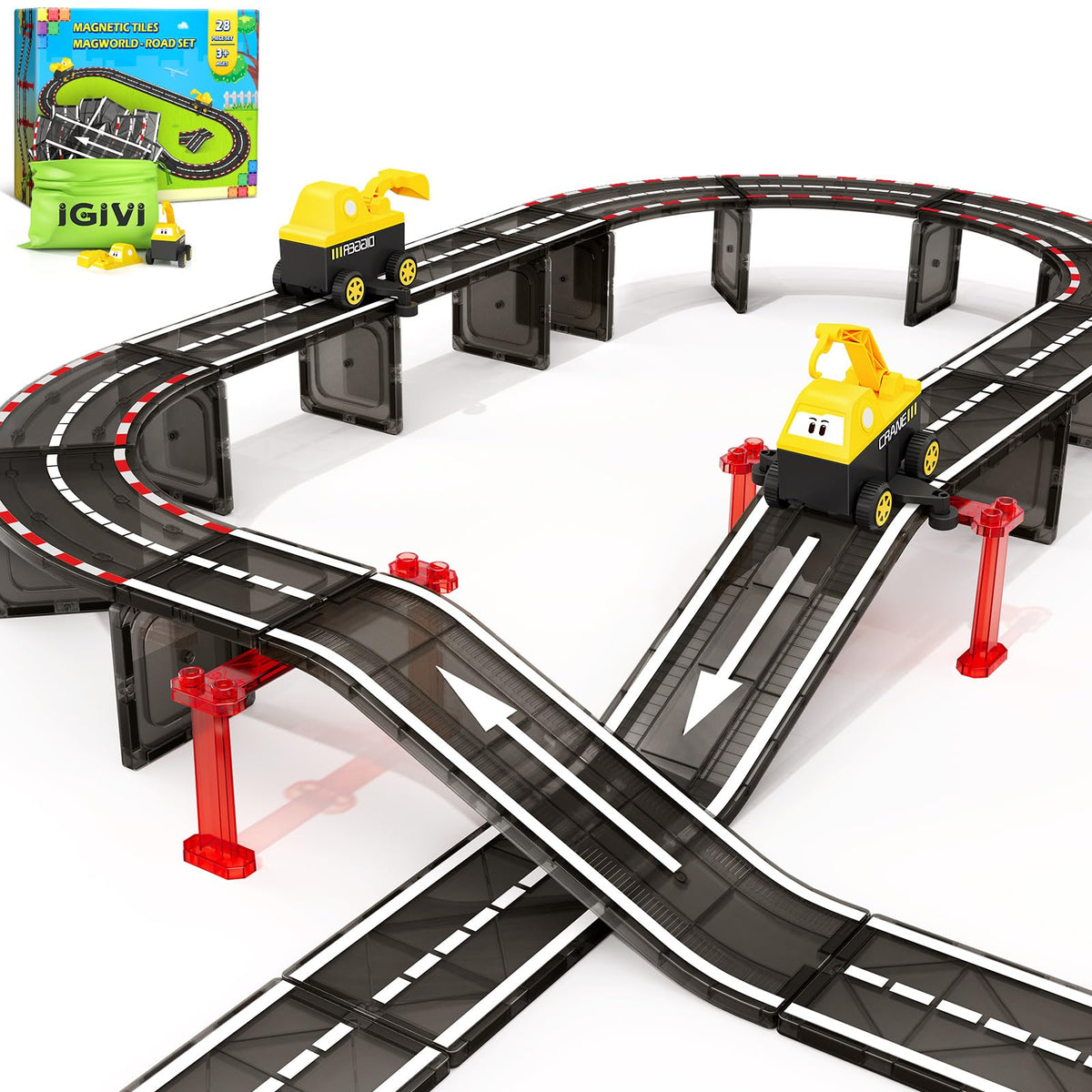 IGIVI magnetic tiles road race layout for creative play and learning