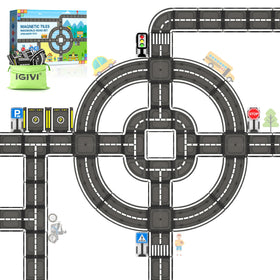 IGIVI Magnetic Tiles Road Set with 45-degree curve for imaginative city streets.