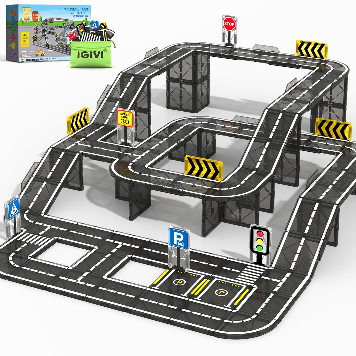 IGIVI magnetic tiles road set sparks imaginative city-building and tactile play for kids.