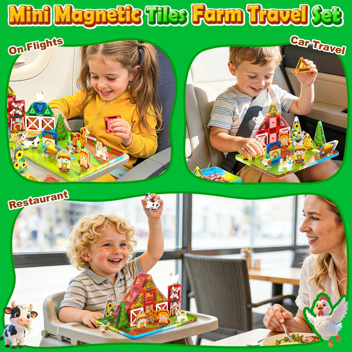IGIVI mini-tile farm travel animals displays colorful pieces for imaginative play.