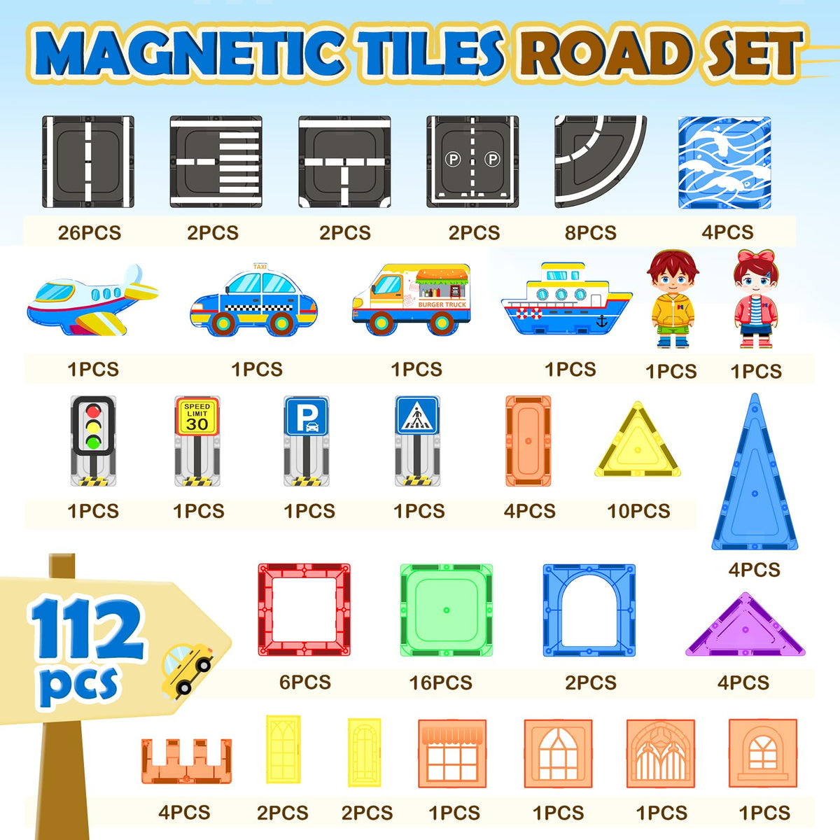 IGIVI road tiles with vehicles and signs for imaginative city-building play