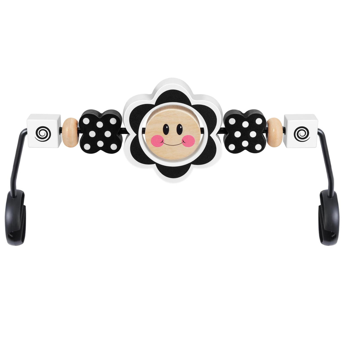 iGRATENS Baby Bjorn Bouncer Toy Bar with black and white flowers boosts early visual tracking.