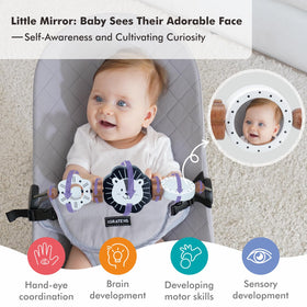iGRATENS mirror toy bar encourages baby to observe reflections during play.