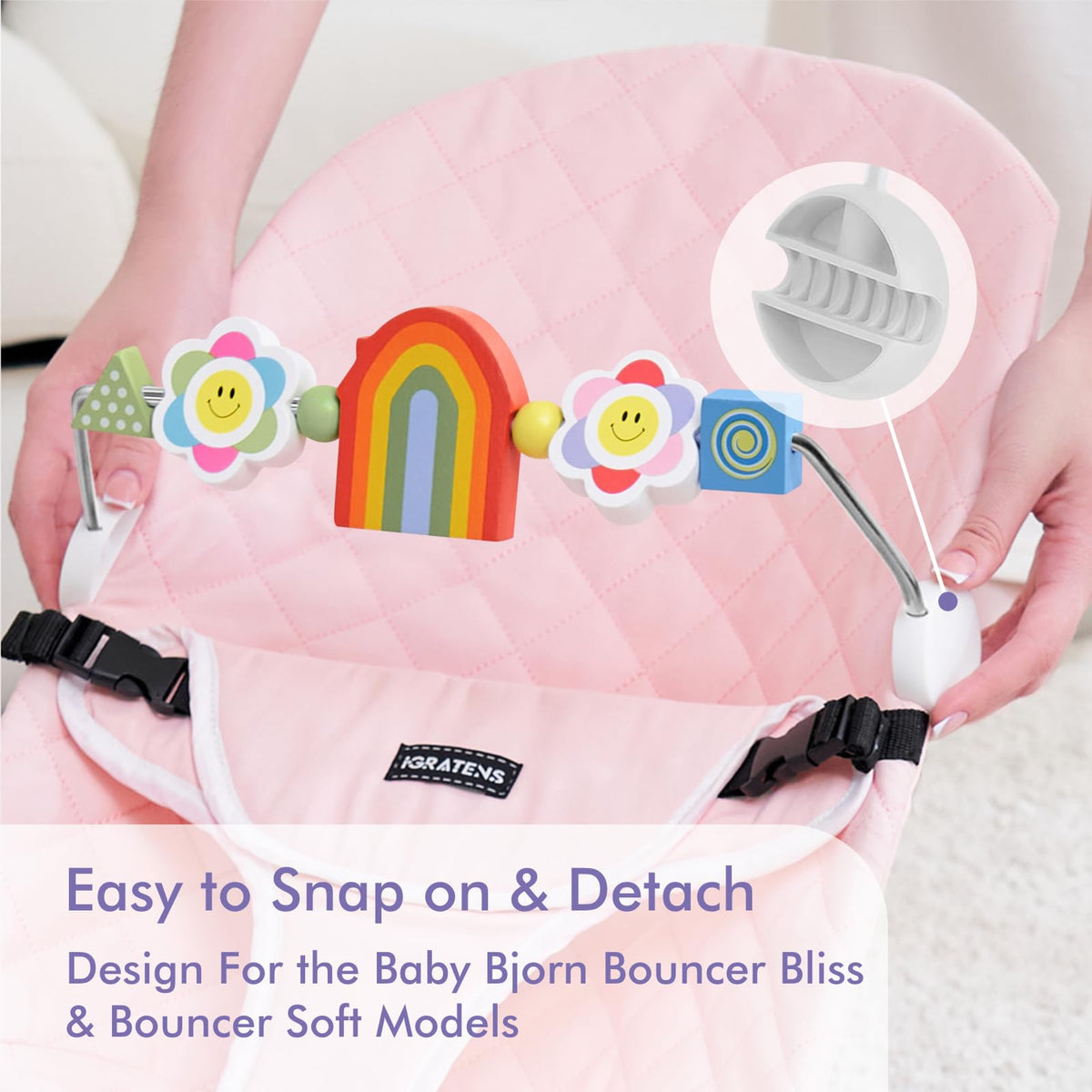 iGRATENS bouncer accessory promotes motor skills during playtime.