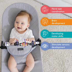 iGRATENS bouncer toy bar easy to attach and remove for quick setup.