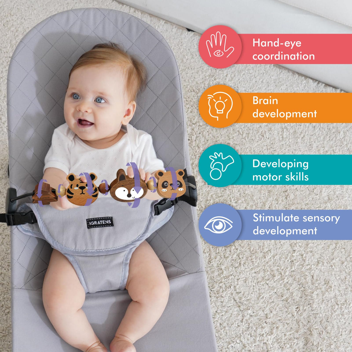 iGRATENS bouncer toy bar with reinforced clips for easy, secure installation
