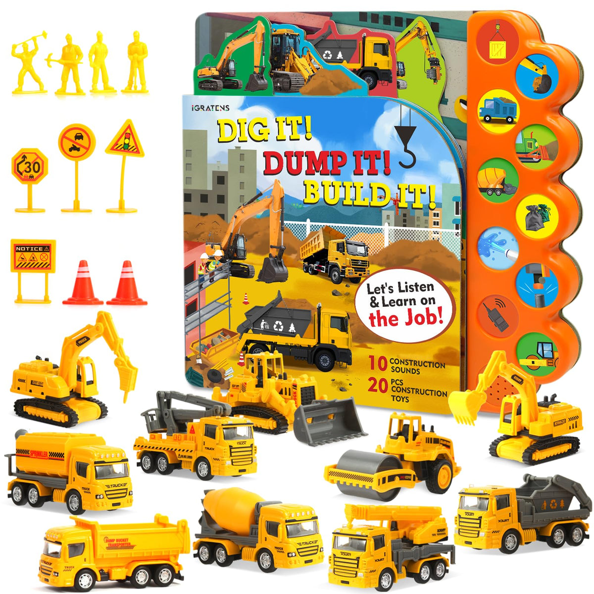 iGRATENS Dig It Dump It Build It construction toy set with movable parts for tactile play