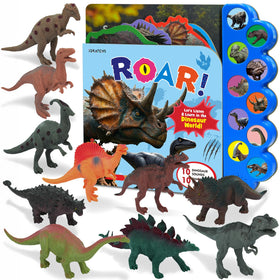 iGRATENS 10-piece dinosaur toy set with sound book sparks imaginative play.