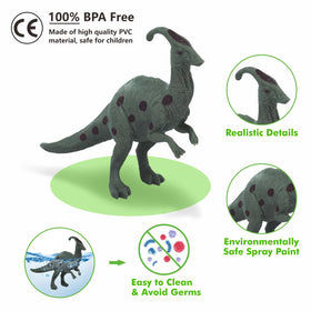 iGRATENS unique-shaped dinosaur book with die-cut pages enhances interactive reading.