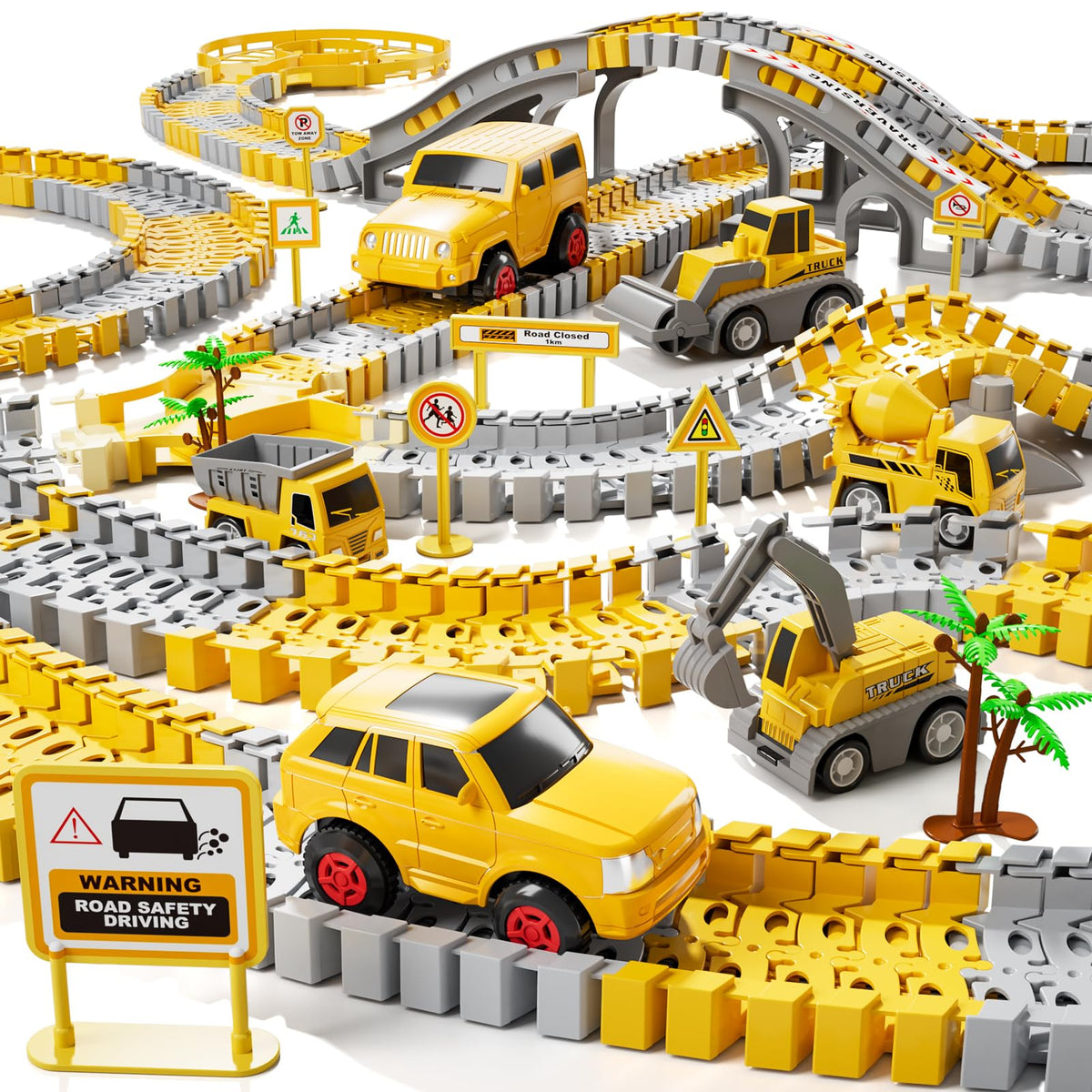 IHAHA Toddlers Construction Race Tracks Set boosts imaginative play and fine motor skills.