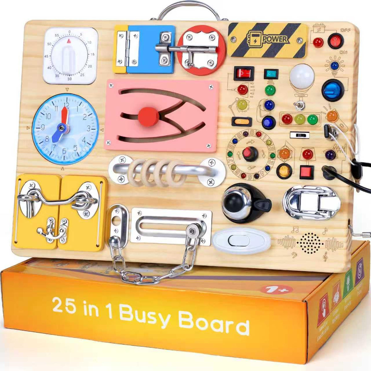 iHarPro 25in1 Busy Board with LED switches for engaging cause-and-effect play