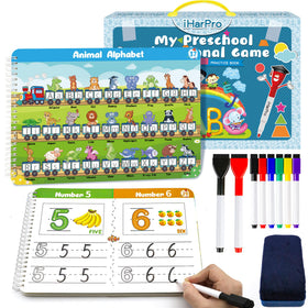 iHarPro handwriting tracing book cover for kids promotes early literacy and hands-on learning.