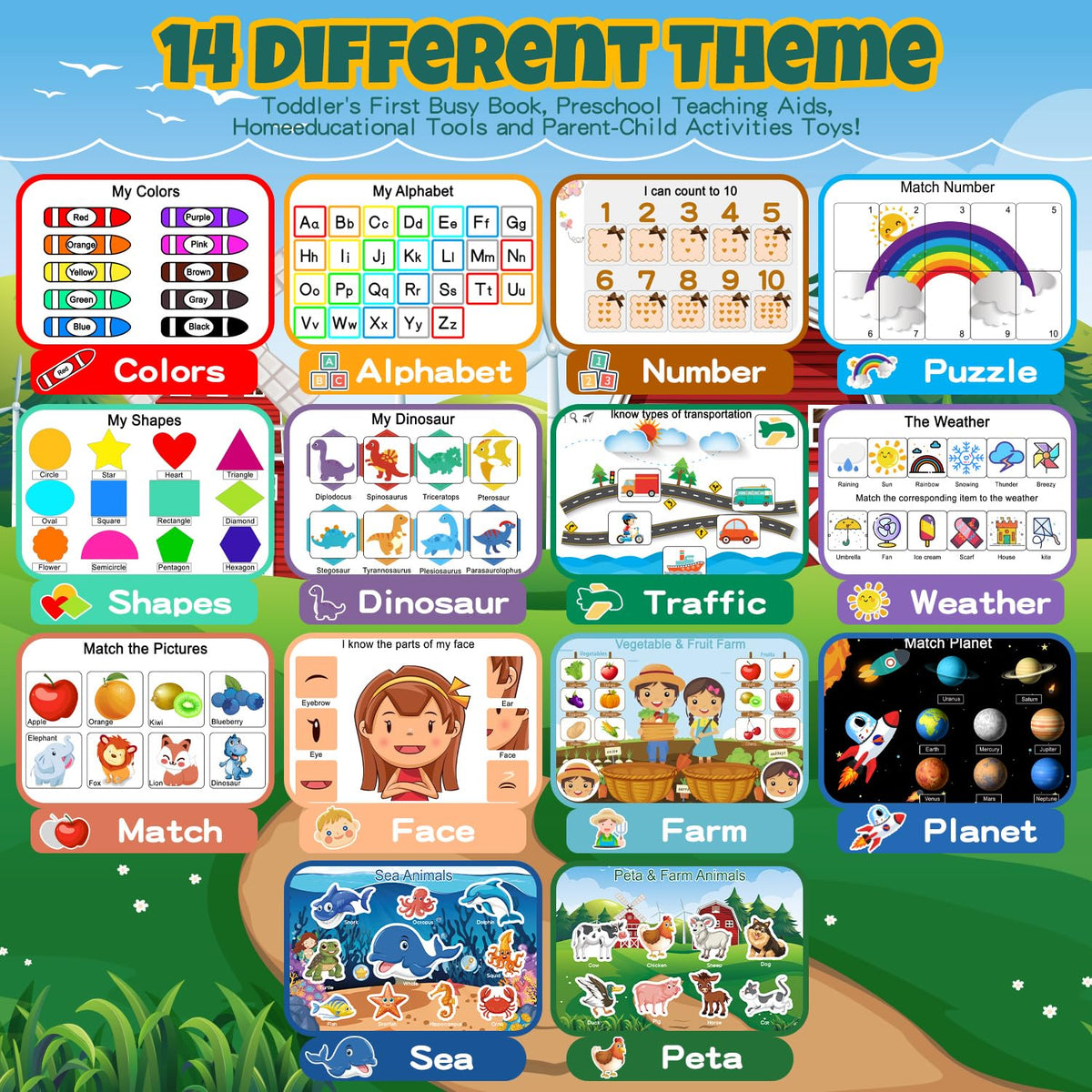 iHarPro Montessori Busy Book 14-pages double-laminated for durability