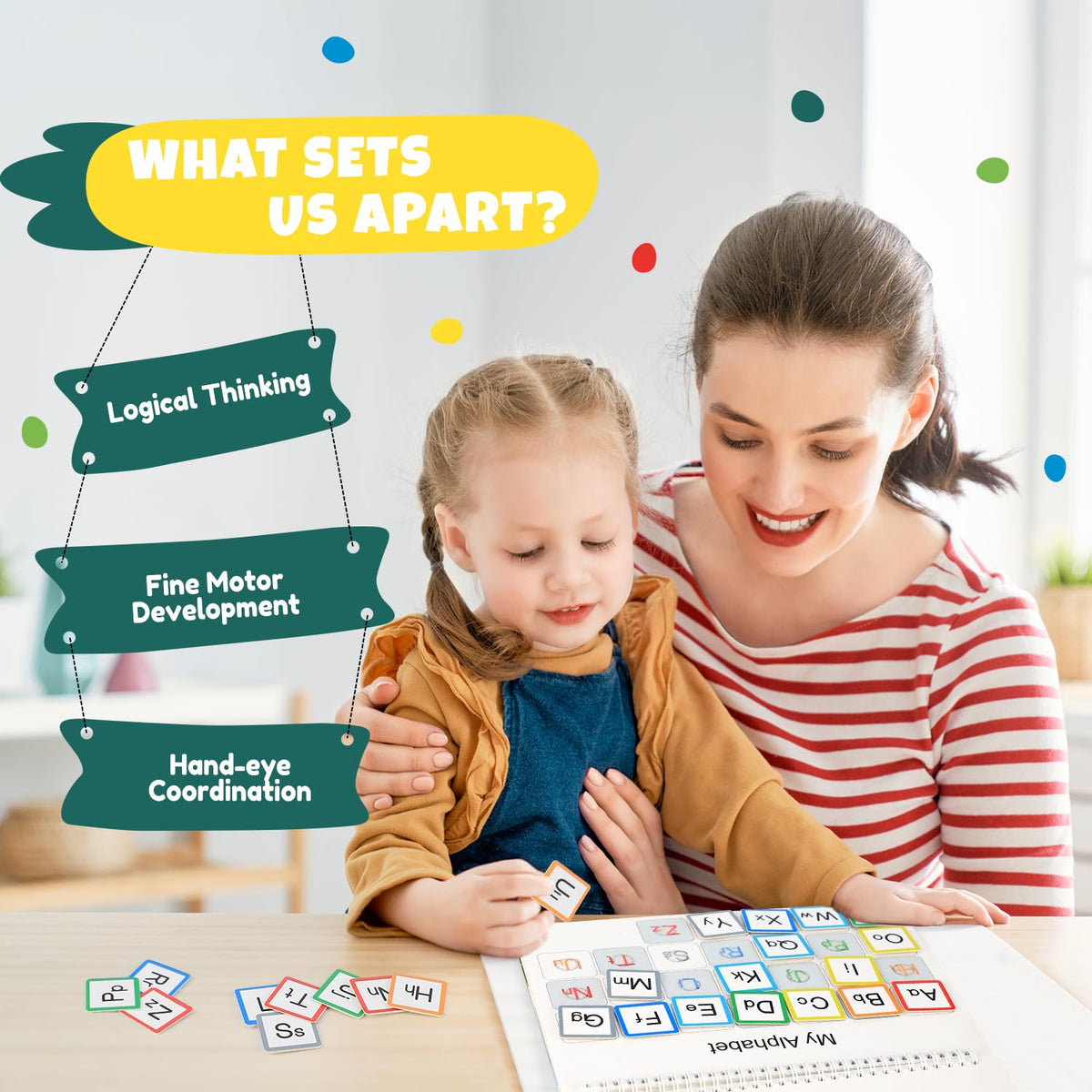 Child using the Busy Book to practice fine motor skills