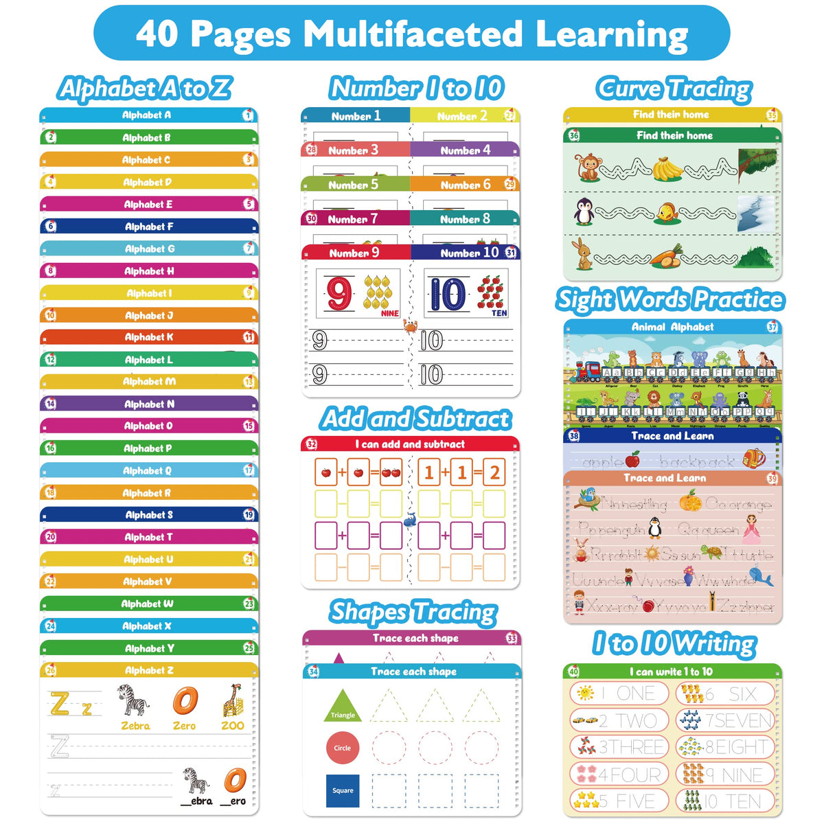 iHarPro sight words and shapes activity page encourages reading readiness and logical thinking.