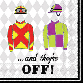 IHR's And They're Off jockey silks pattern brightens any party setting