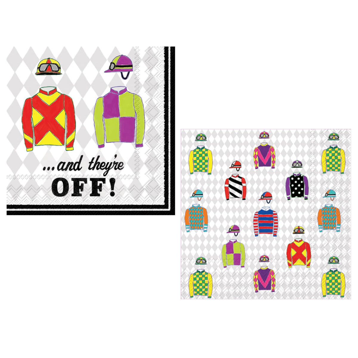 IHR Ideal Home Range derby napkins with horse racing motif for festive party table decor