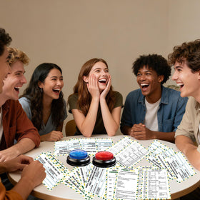 IIDEA party game setup laid out for holidays