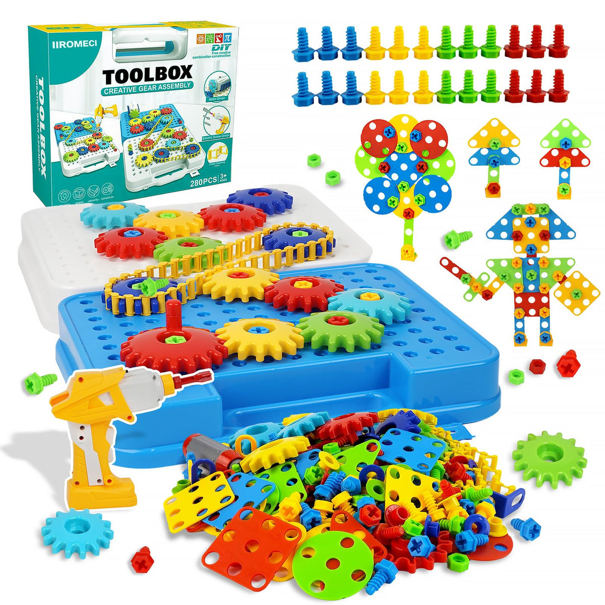 IIROMECI gears toy set with drill in action for early engineering exploration