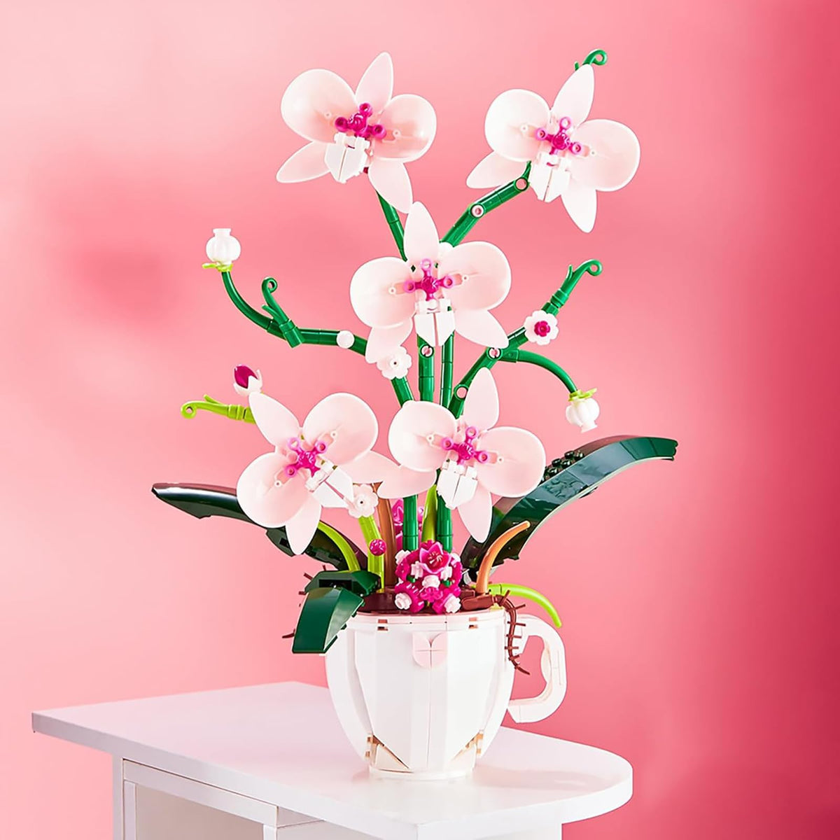 iixeal pink orchid coffee cup bouquet blocks on a desk for stylish decor and creativity