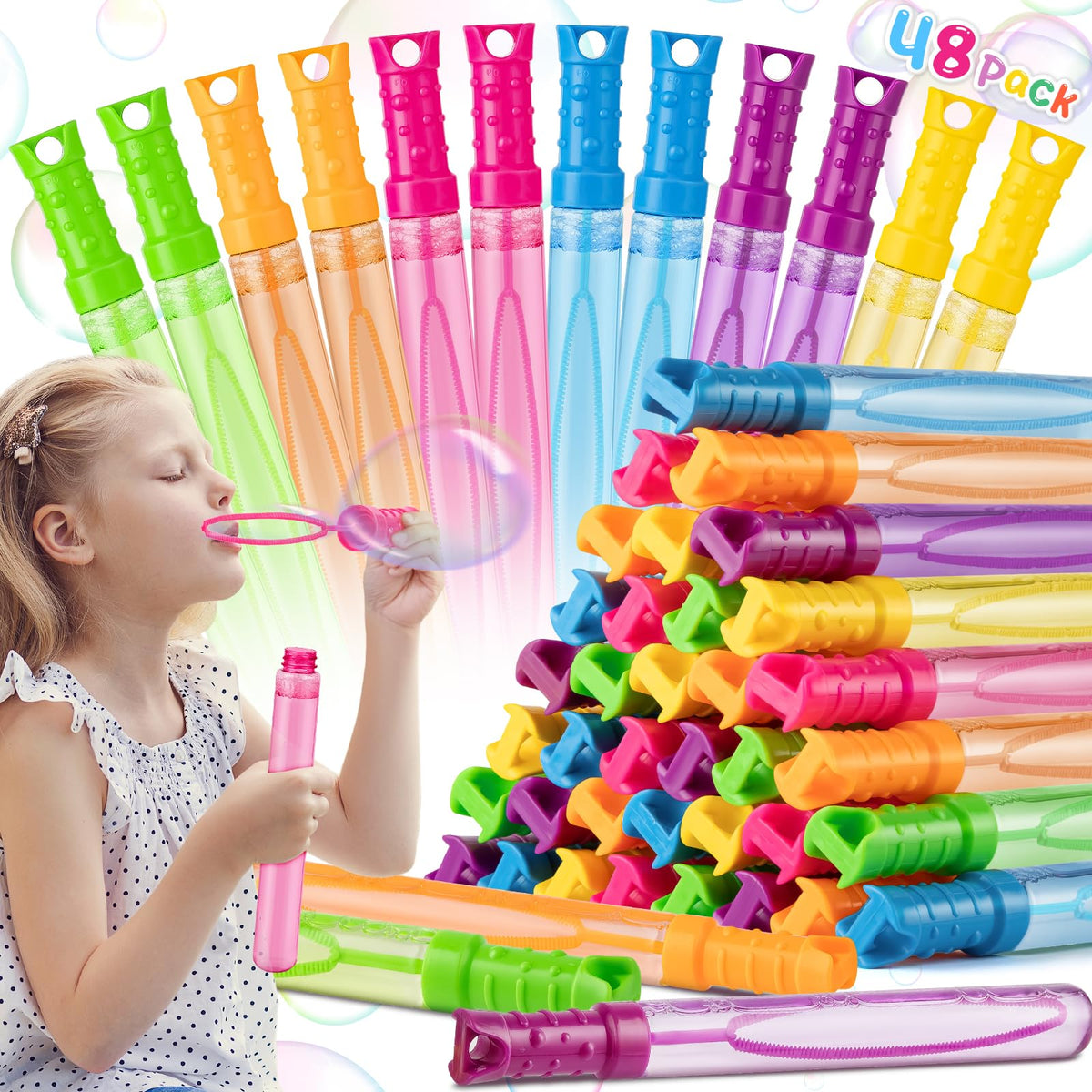 IJIGU 48-pack bubble wands in six colors for vibrant party fun