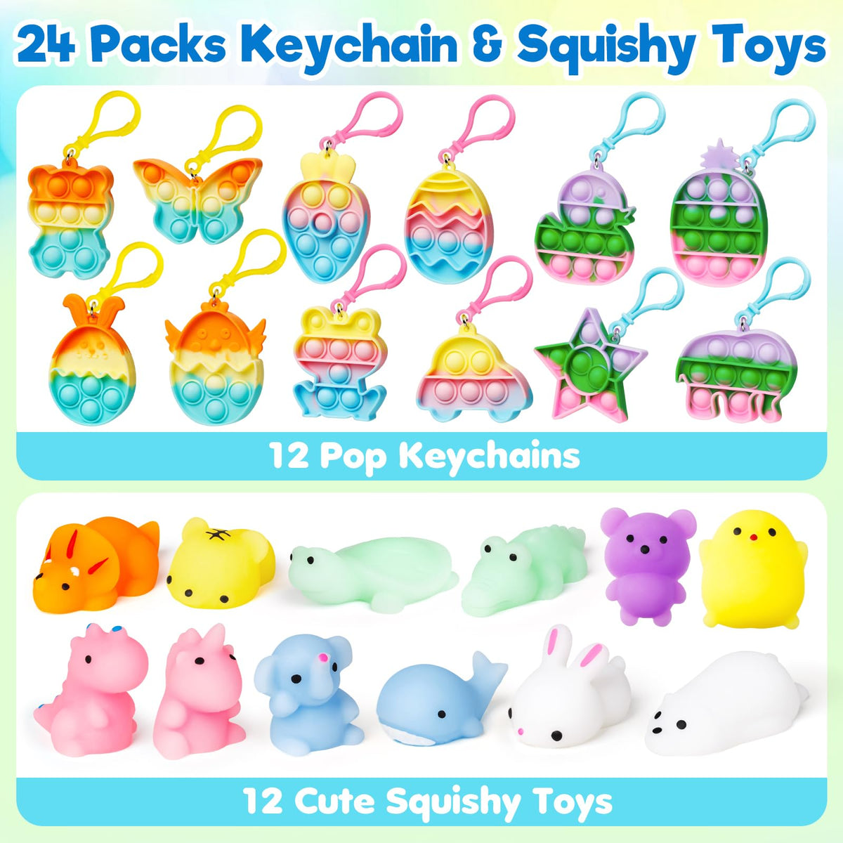 IJIGU eggs include twelve squishy animal toys for tactile play.