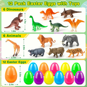 IJIGU Easter eggs opened to reveal detailed dinosaur toy figures and animal friends.