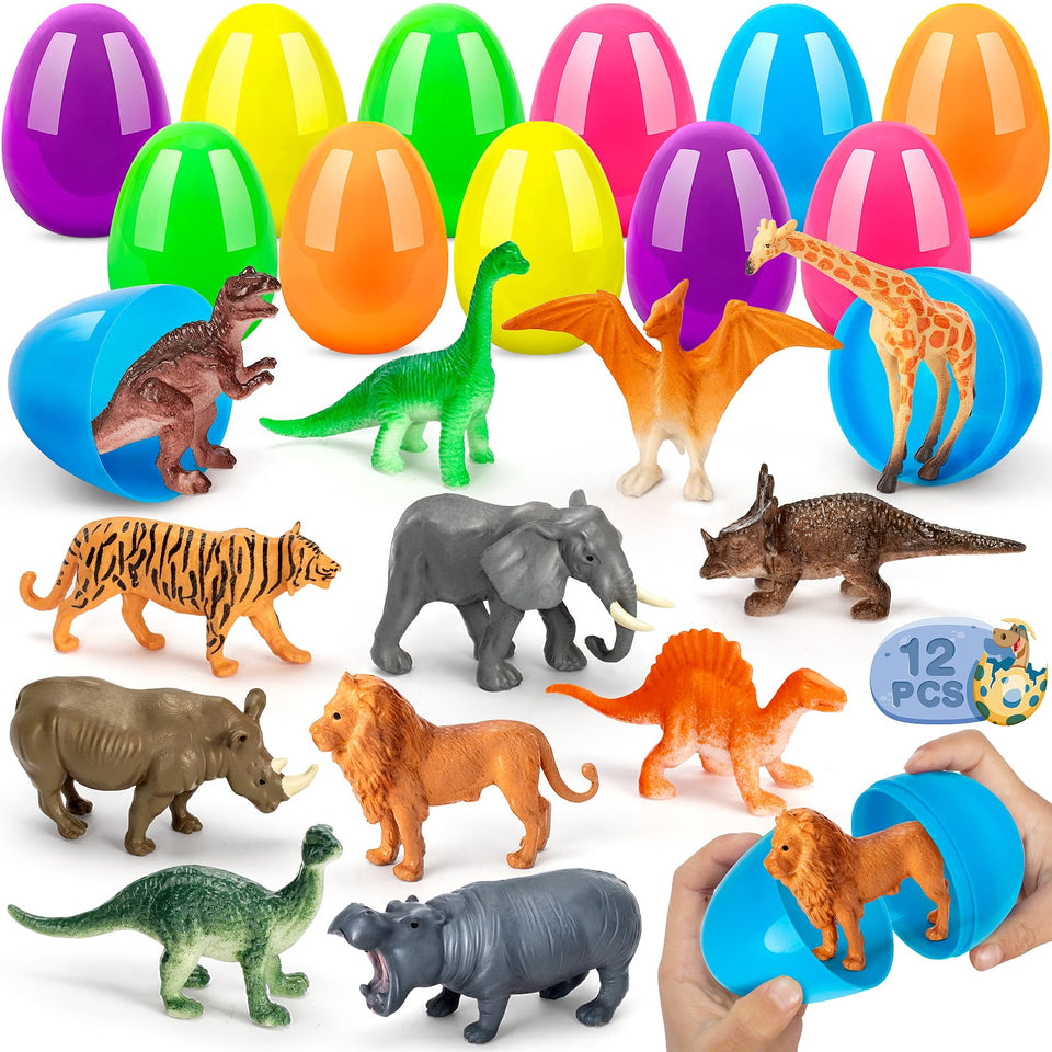 IJIGU Easter eggs with a prefilled dinosaur and animal pack for imaginative play.