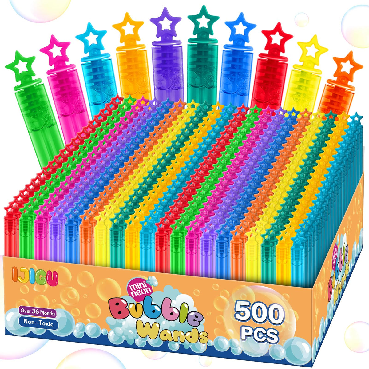 IJIGU mini bubble wands with neon colors and star handles for party fun