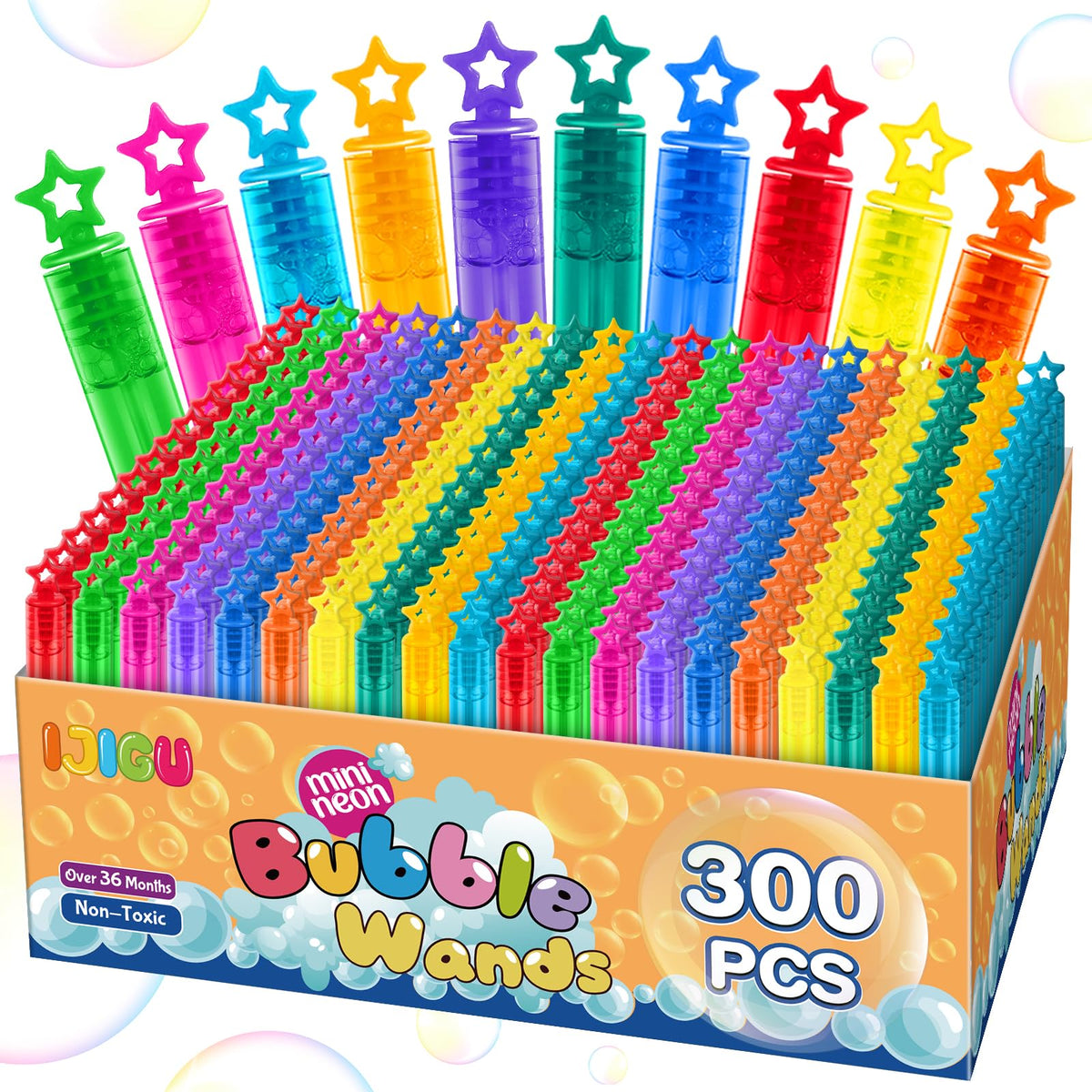 IJIGU mini bubble wands with star handles in 10 colors for party favors.