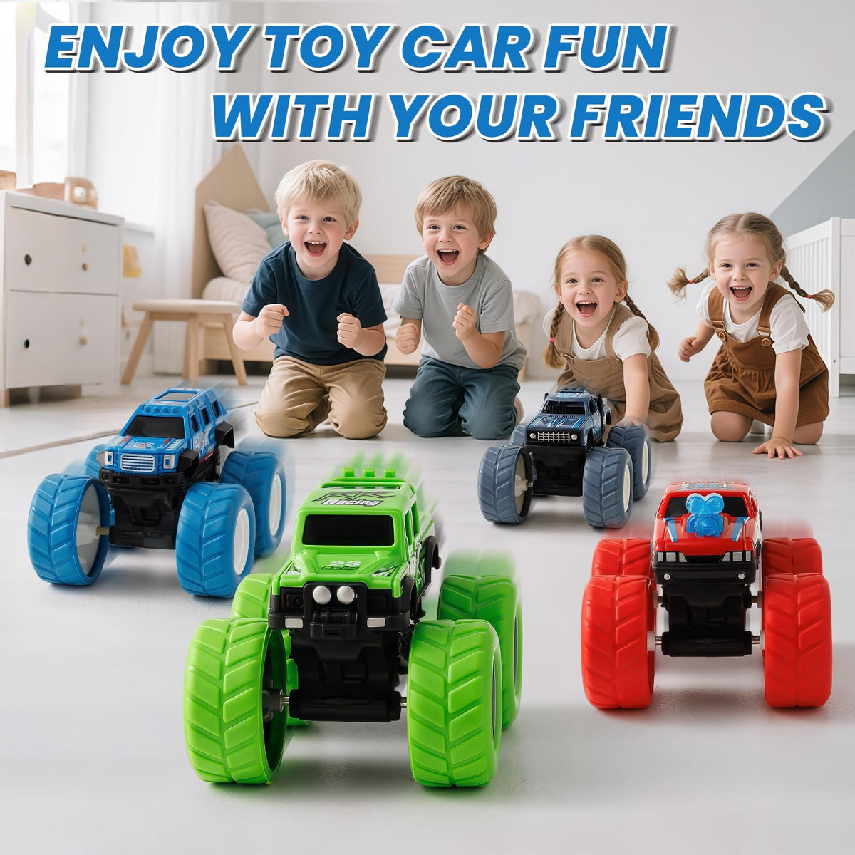 IJIGU four-pack monster trucks make a gift-ready option for celebrations.