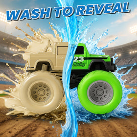IJIGU mud-paint trucks during playtime ready for rinsing to reveal designs.