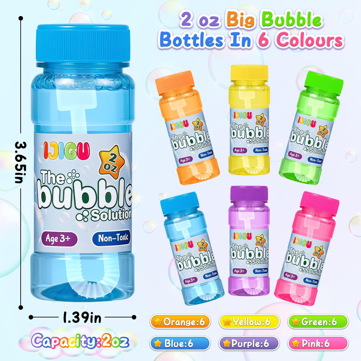 IJIGU Neon bubbles bottle showcases luminous colors for eye-catching bubbles.