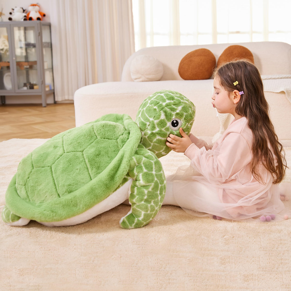 IKASA 30-inch sea turtle plush ready for adventures and bedroom display.